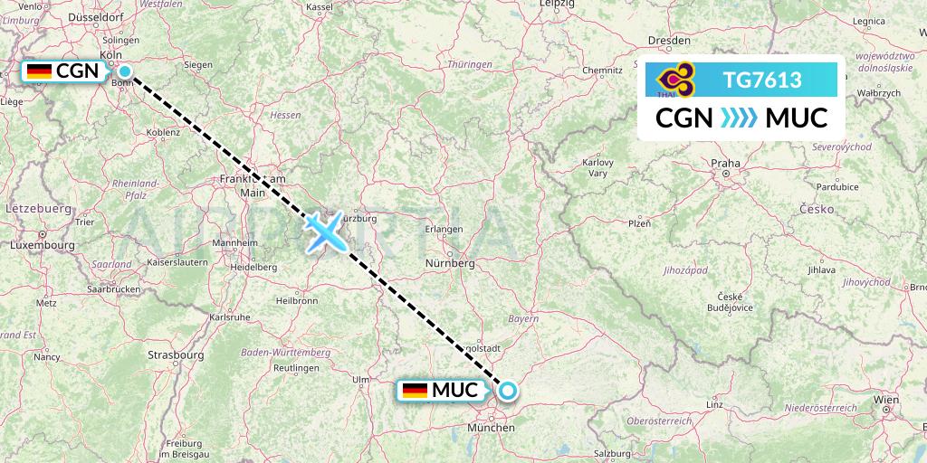 TG7613 Thai Airways Flight Map: Cologne to Munich