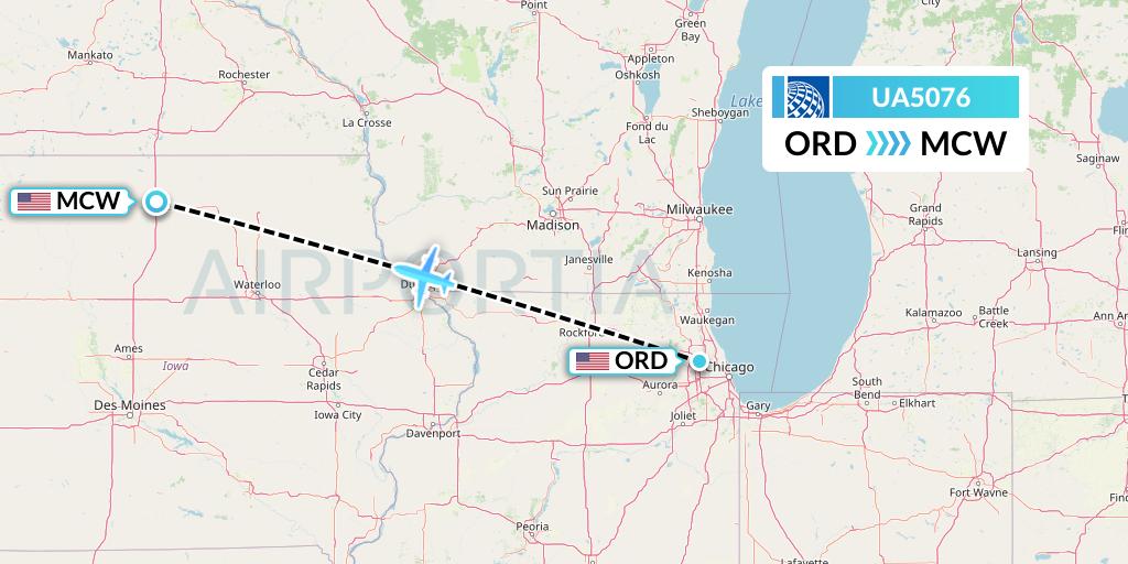 UA5076 United Airlines Flight Map: Chicago to Mason City