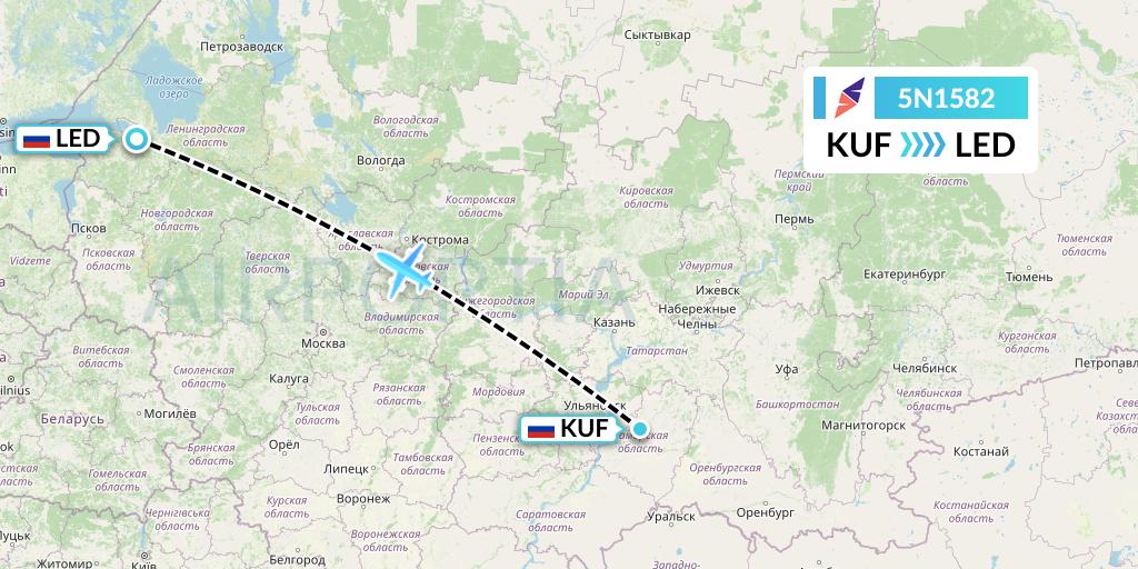 5N1582 Nordavia Flight Map: Samara to St. Petersburg