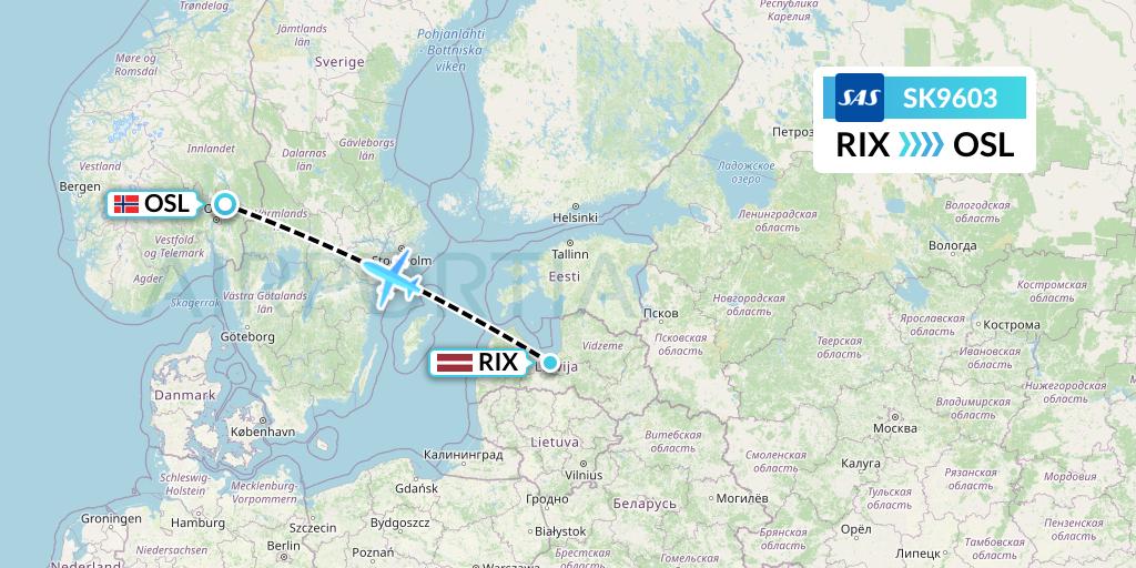 SK9603 SAS Flight Map: Riga to Oslo