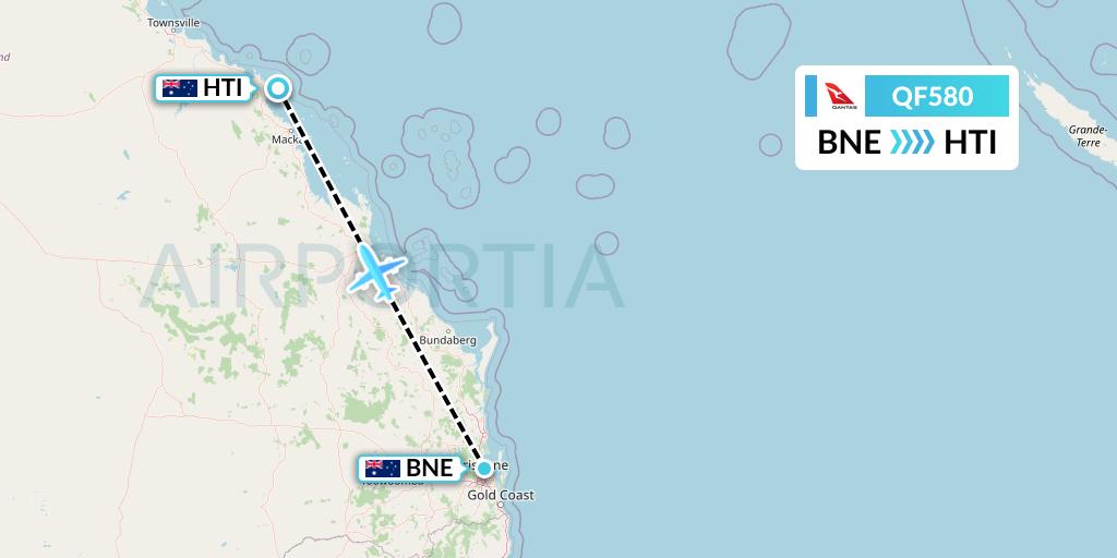 QF580 Qantas Flight Map: Brisbane to Hamilton Island