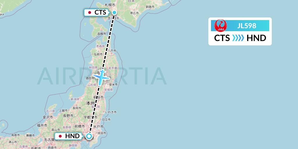 JL598 Japan Airlines Flight Map: Sapporo to Tokyo