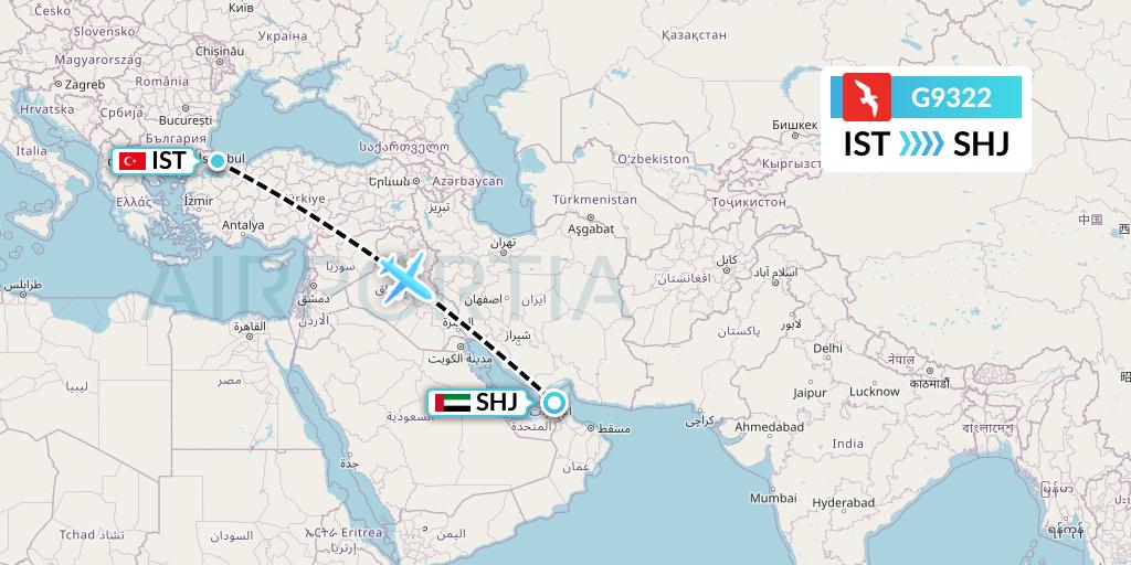 G9322 Air Arabia Flight Map: Istanbul to Sharjah