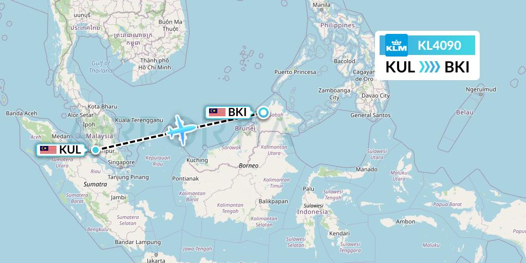 KL4090 KLM Flight Map: Kuala Lumpur to Kota Kinabalu