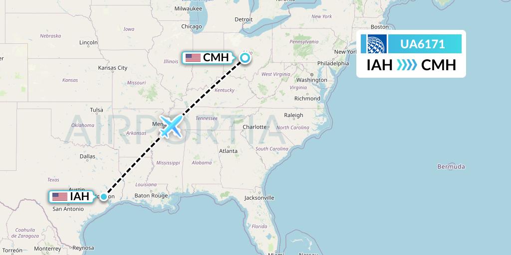 UA6171 United Airlines Flight Map: Houston to Columbus