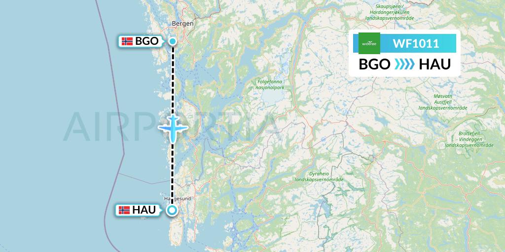 WF1011 Wideroe Flight Map: Bergen to Haugesund