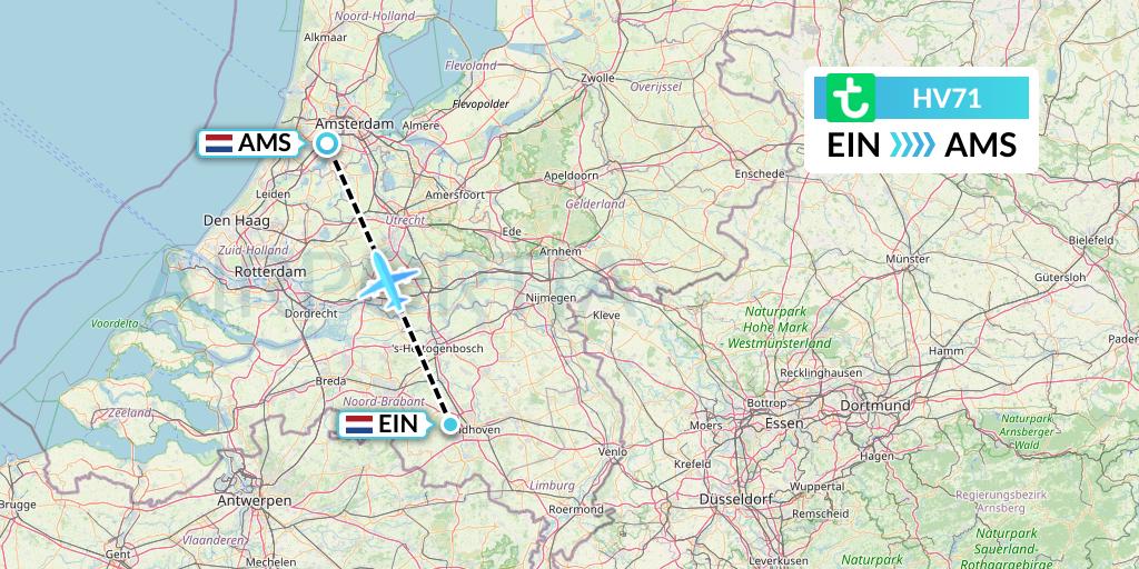 HV71 Transavia Flight Map: Eindhoven to Amsterdam