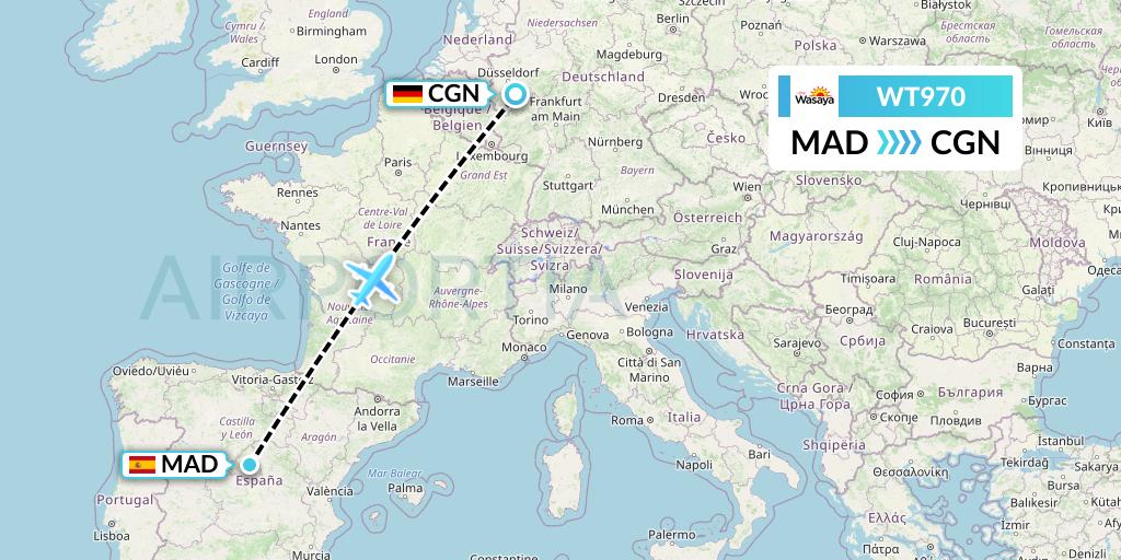 WT970 Swiftair Flight Map: Madrid to Cologne