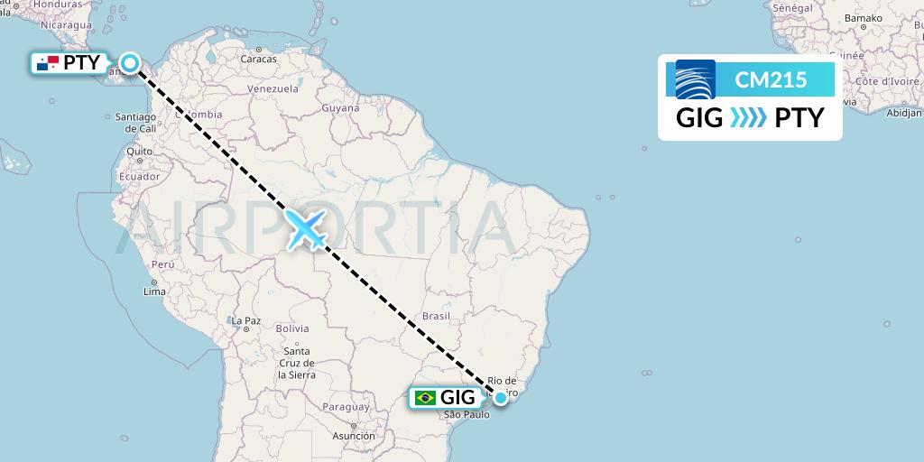 CM215 Copa Airlines Flight Map: Rio de Janeiro to Panama City