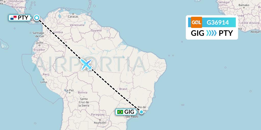 G36914 GOL Transportes Aeros Flight Map: Rio de Janeiro to Panama City