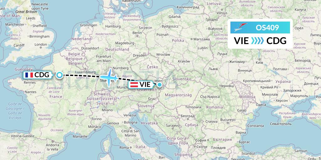 OS409 Austrian Airlines Flight Map: Vienna to Paris