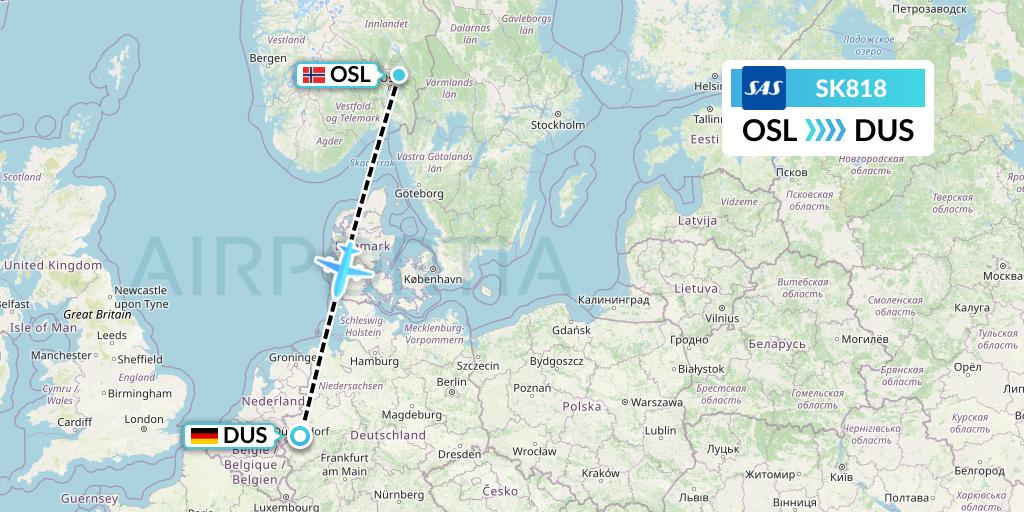 SK818 SAS Flight Map: Oslo to Dusseldorf