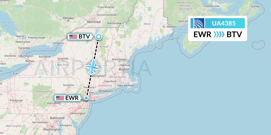UA4385 United Airlines Flight Map: New York to Burlington