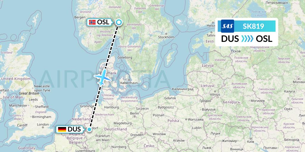 SK819 SAS Flight Map: Dusseldorf to Oslo