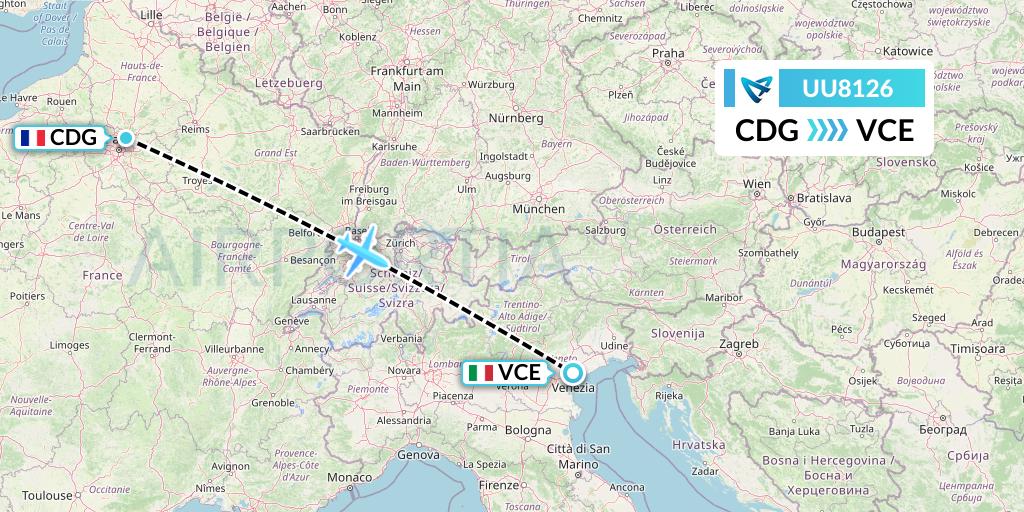 UU8126 Air Austral Flight Map: Paris to Venice