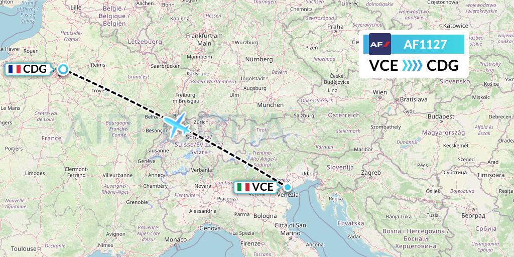 AF1127 Air France Flight Map: Venice to Paris