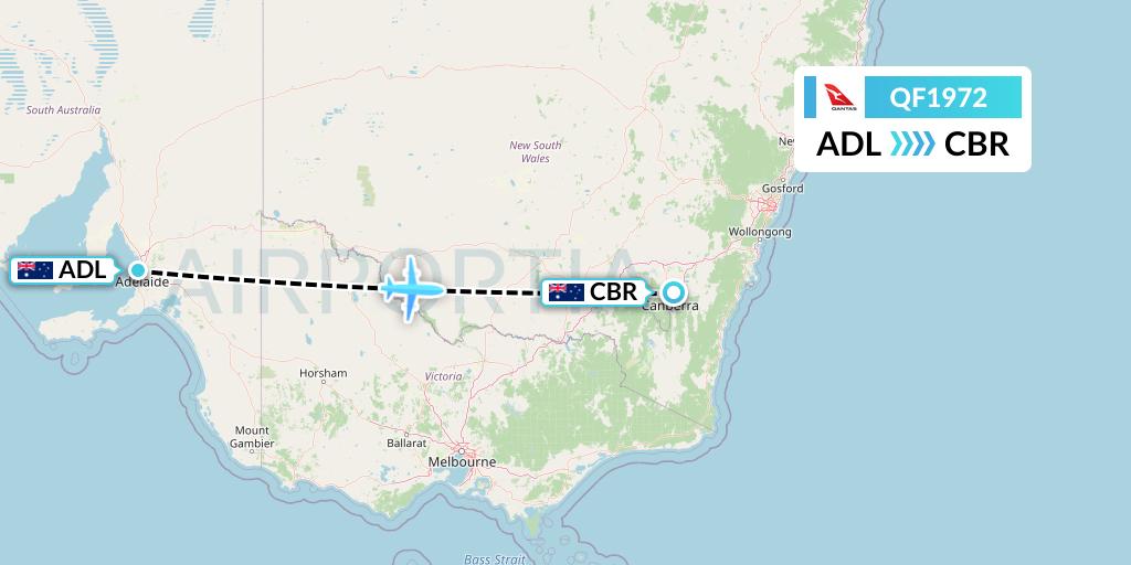 QF1972 Qantas Flight Map: Adelaide to Canberra