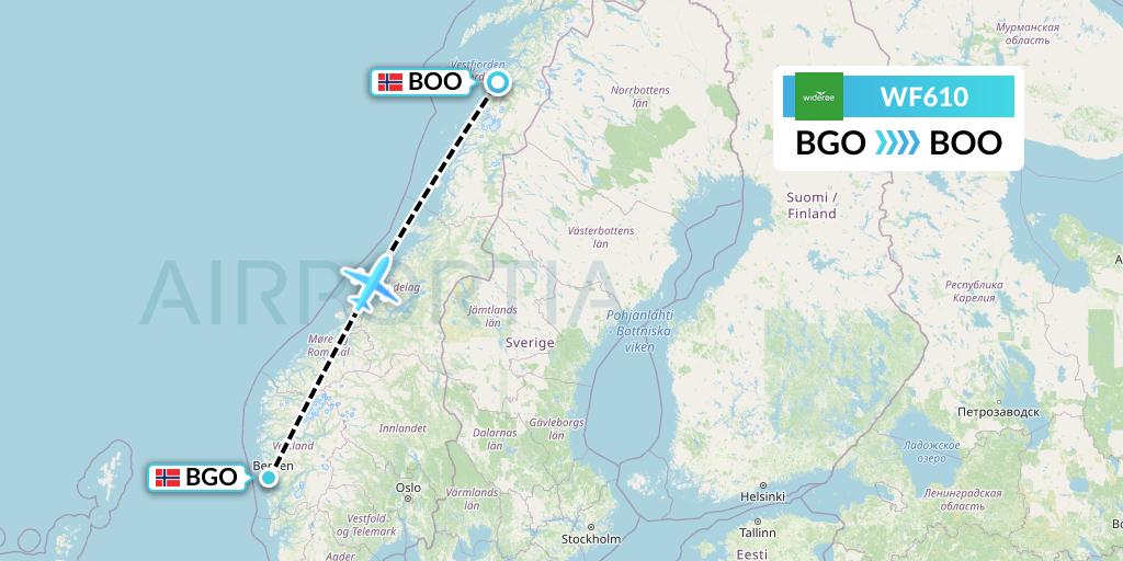 WF610 Wideroe Flight Map: Bergen to Bodo