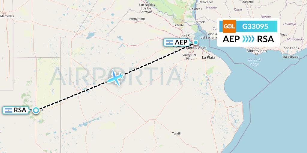 G33095 GOL Transportes Aeros Flight Map: Buenos Aires to Santa Rosa
