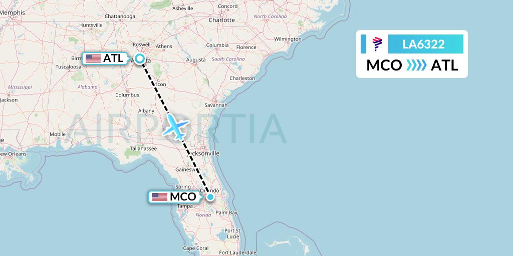 LA6322 LAN Airlines Flight Map: Orlando to Atlanta