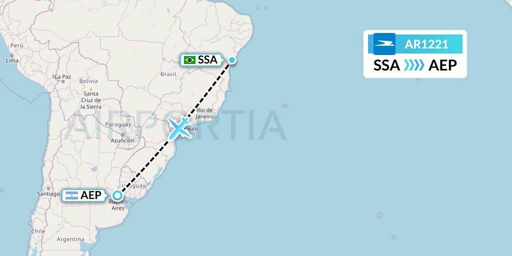 AR1221 Aerolineas Argentinas Flight Map: Salvador to Buenos Aires