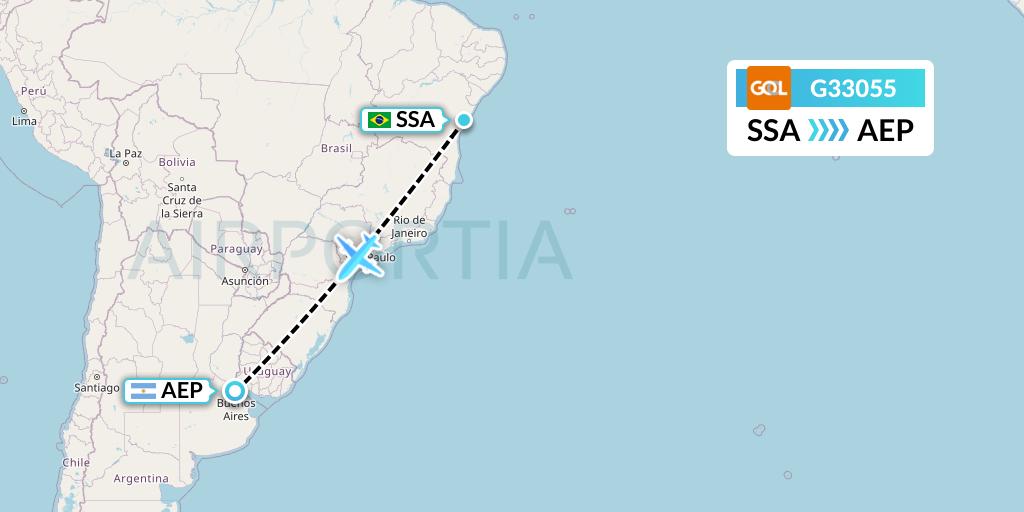 G33055 GOL Transportes Aeros Flight Map: Salvador to Buenos Aires