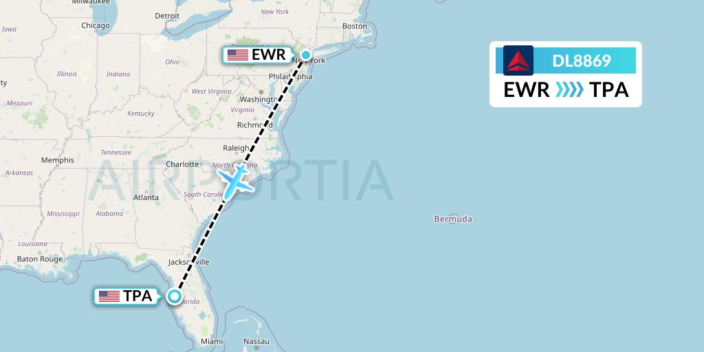 DL8869 Delta Air Lines Flight Map: New York to Tampa