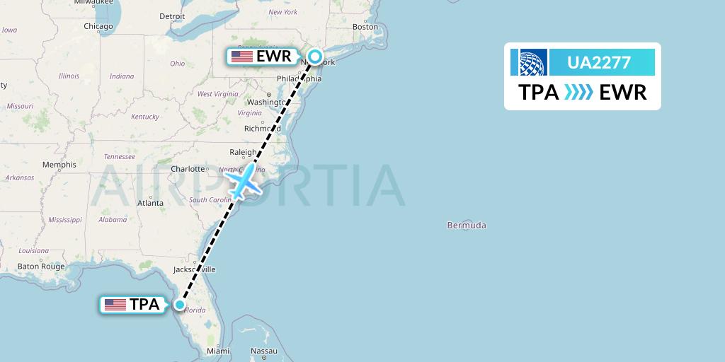 UA2277 United Airlines Flight Map: Tampa to New York