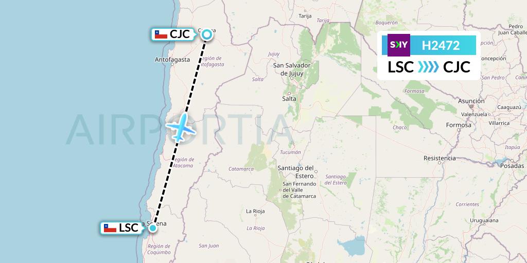 H2472 Sky Airline Flight Map: La Serena to Calama