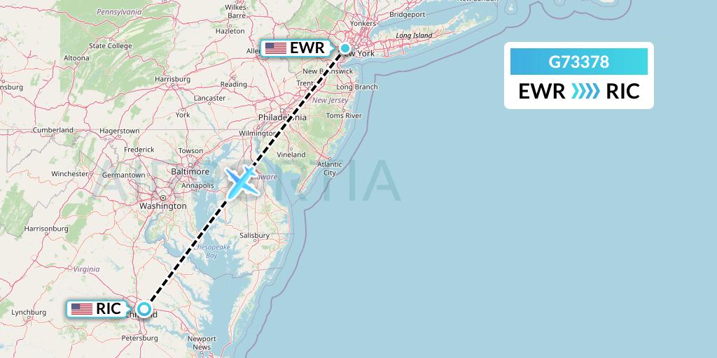 G73378 GoJet Flight Map: New York to Richmond