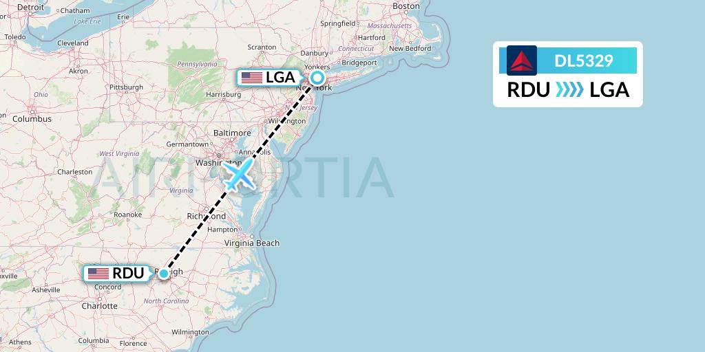 DL5329 Delta Air Lines Flight Map: Raleigh-Durham to New York