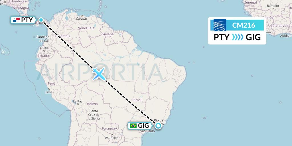 CM216 Copa Airlines Flight Map: Panama City to Rio de Janeiro