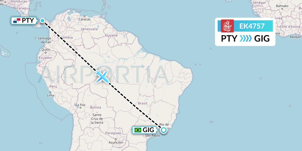 EK4757 Emirates Flight Map: Panama City to Rio de Janeiro