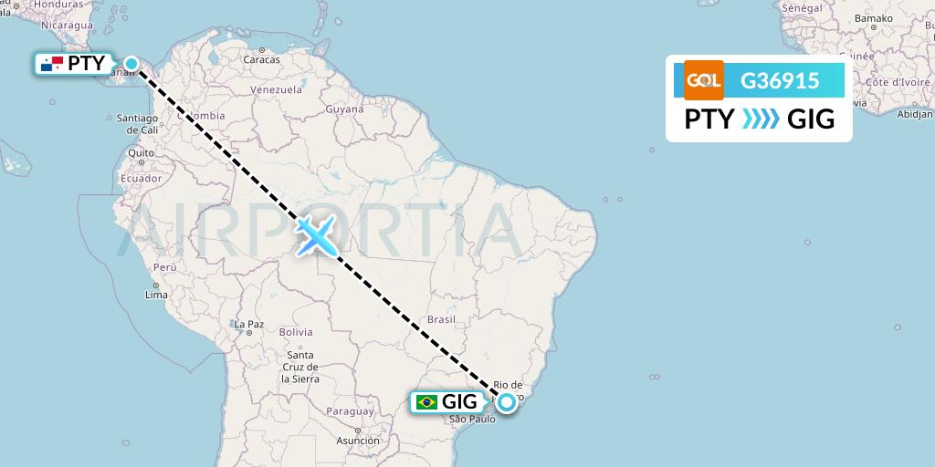 G36915 GOL Transportes Aeros Flight Map: Panama City to Rio de Janeiro