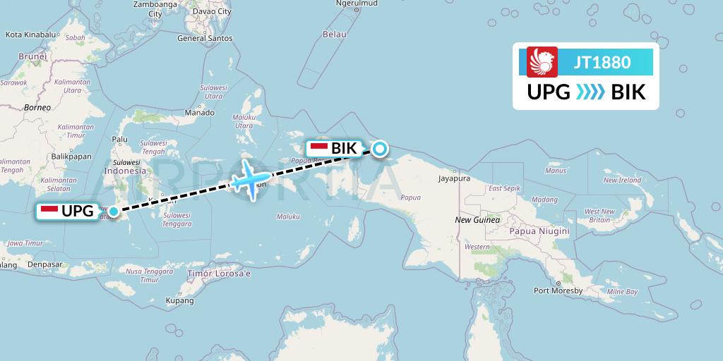 JT1880 Lion Airlines Flight Map: Makassar to Biak