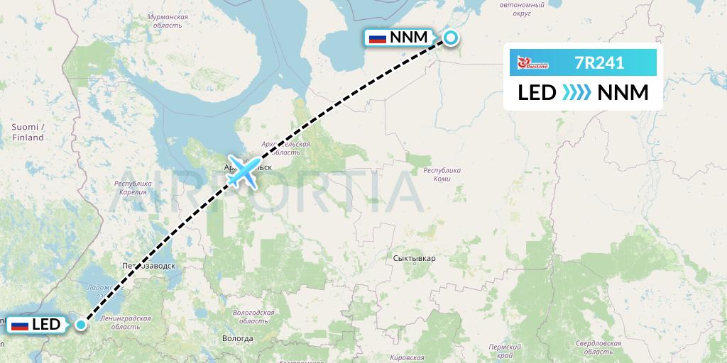 7R241 Rusline Flight Map: St. Petersburg to Naryan-Mar