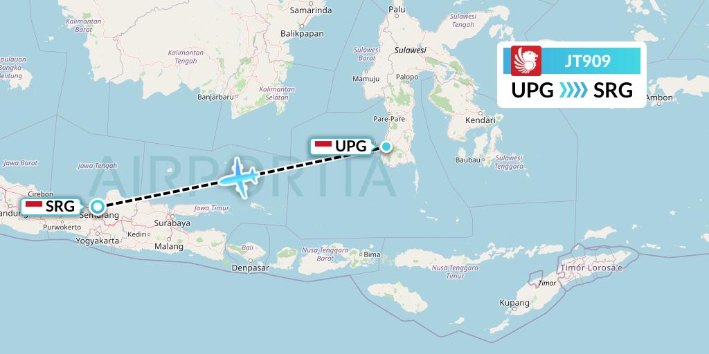 JT909 Lion Airlines Flight Map: Makassar to Semarang