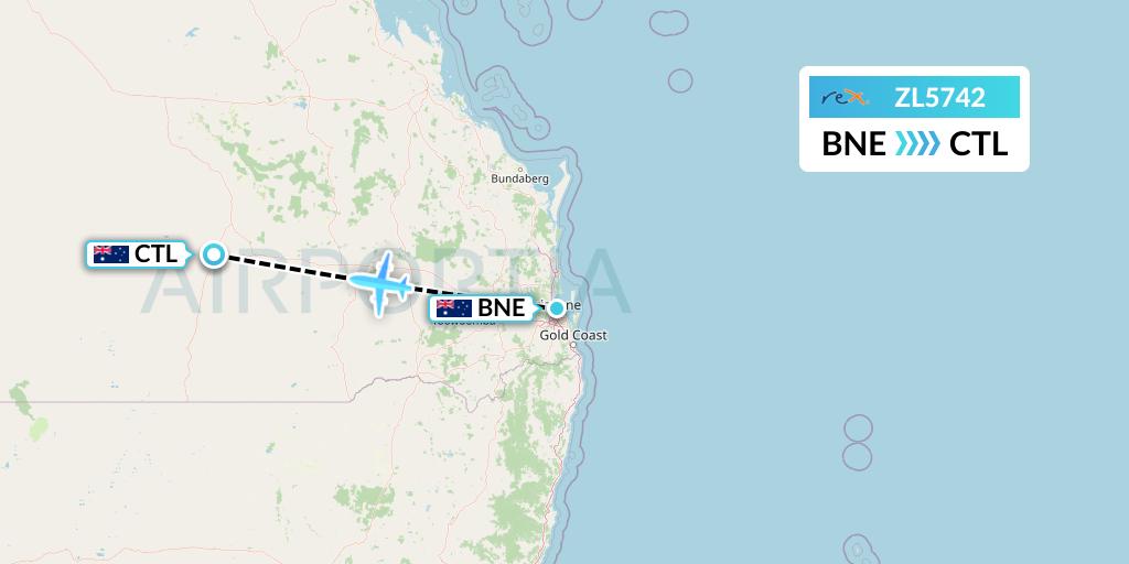 ZL5742 Regional Express Flight Map: Brisbane to Charleville