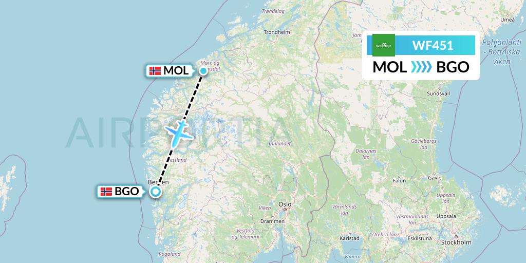 WF451 Wideroe Flight Map: Molde to Bergen