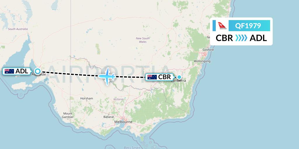 QF1979 Qantas Flight Map: Canberra to Adelaide