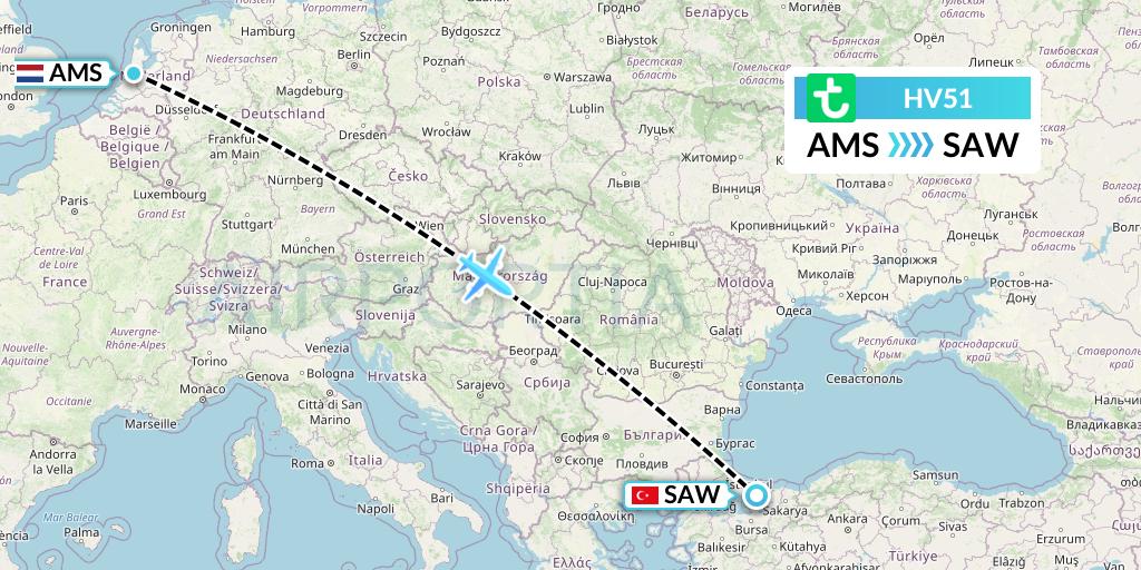 HV51 Transavia Flight Map: Amsterdam to Istanbul