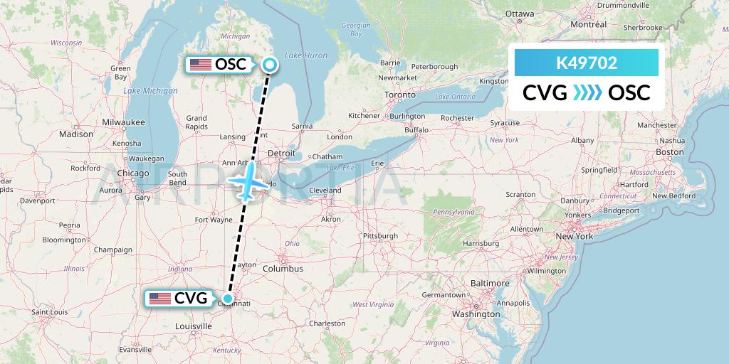 K49702 Kalitta Air Flight Map: Cincinnati to Oscoda