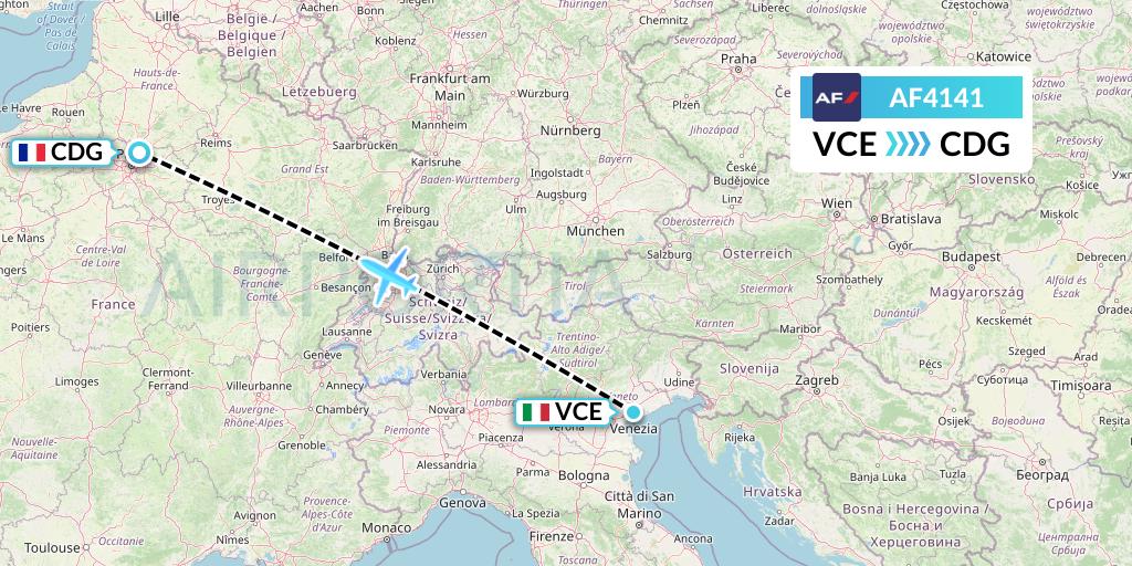 AF4141 Air France Flight Map: Venice to Paris
