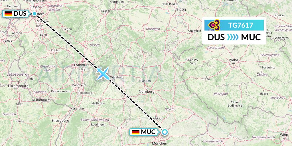 TG7617 Thai Airways Flight Map: Dusseldorf to Munich