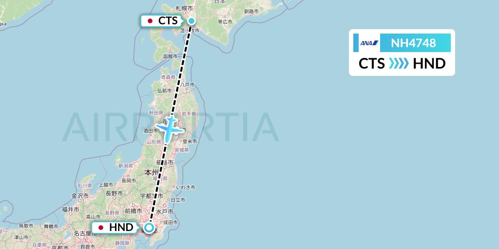 NH4748 All Nippon Airways Flight Map: Sapporo to Tokyo