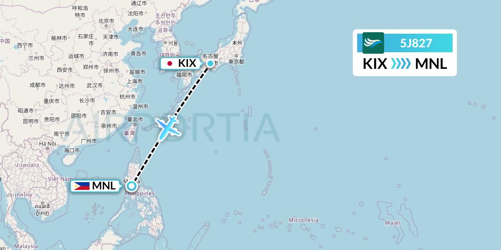 5J827 CEBU Pacific Air Flight Map: Osaka to Manila