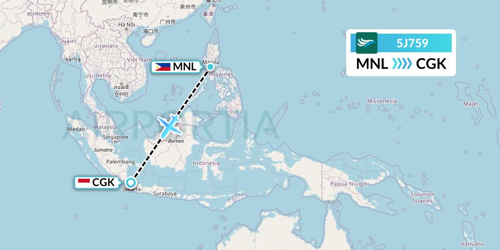 5J759 CEBU Pacific Air Flight Map: Manila to Jakarta