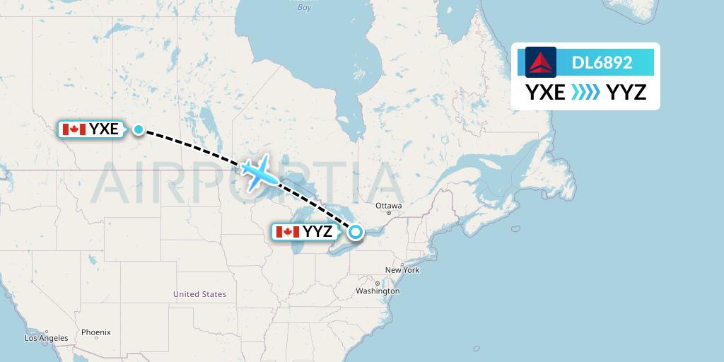 DL6892 Delta Air Lines Flight Map: Saskatoon to Toronto