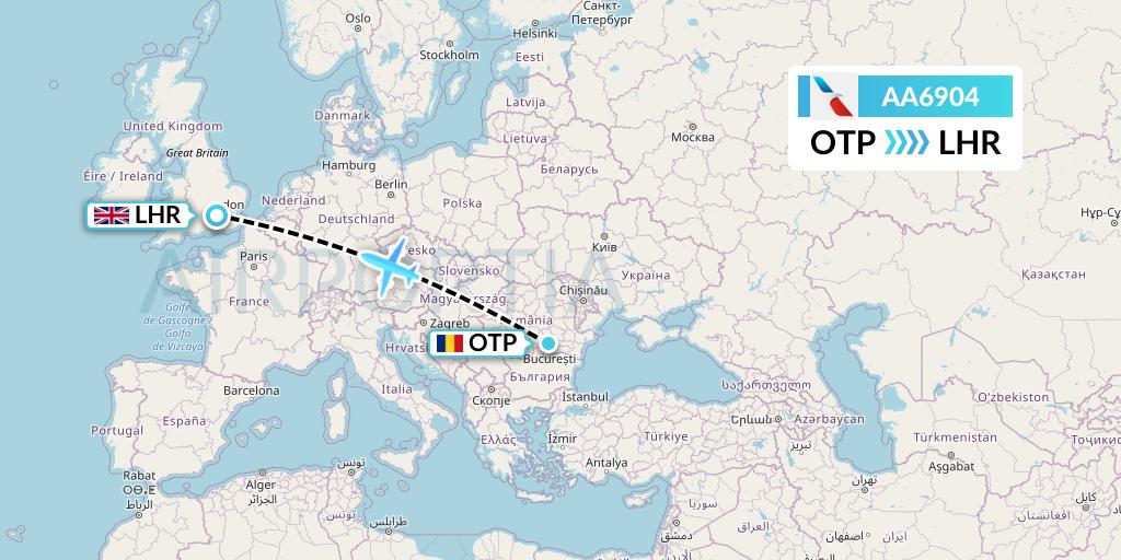 AA6904 American Airlines Flight Map: Bucharest to London