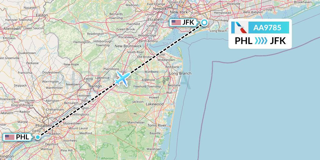 AA9785 American Airlines Flight Map: Philadelphia to New York